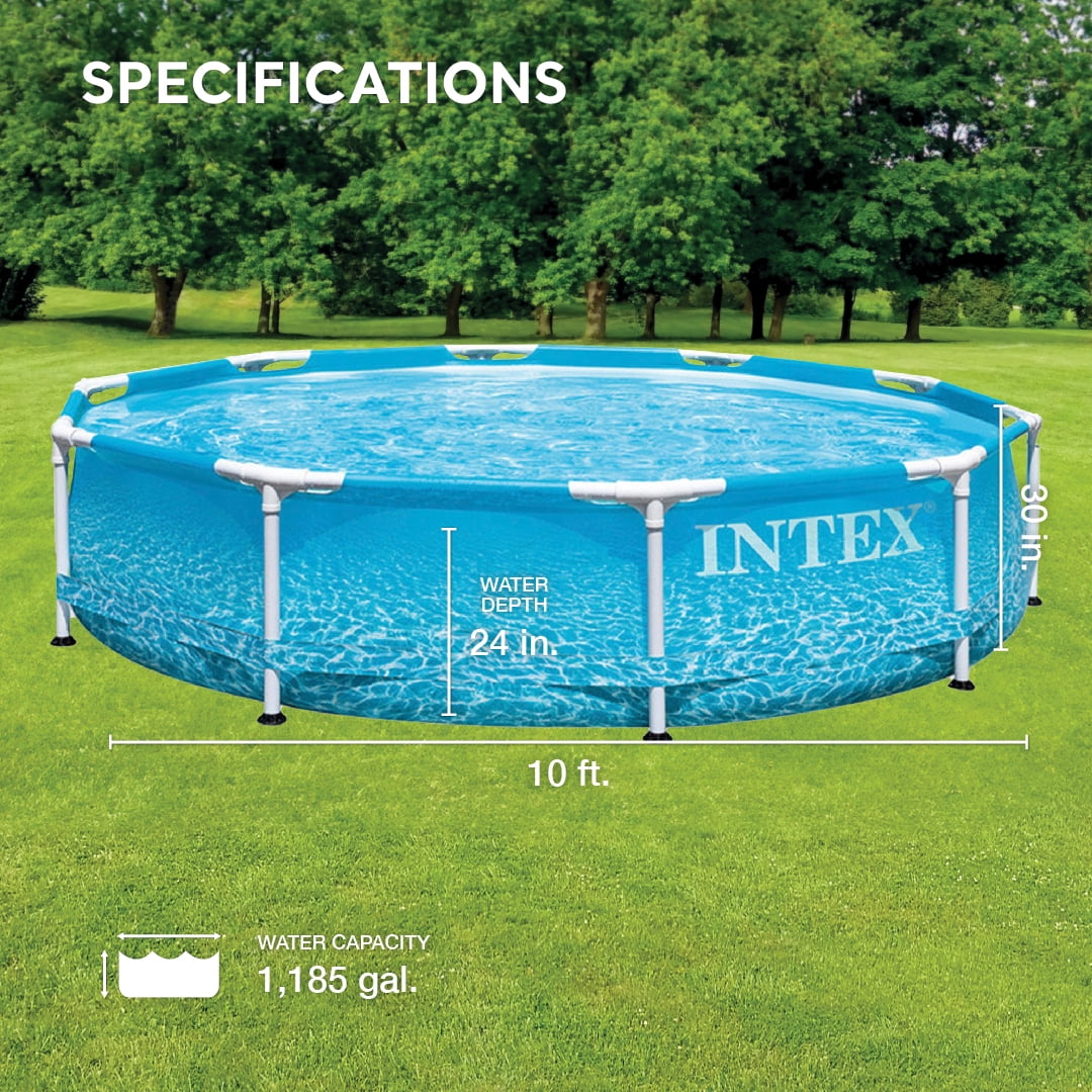 Intex: Beachside Metal Frame Pool - 10' x 30 - Above Ground Swimming, Puncture-Rust Resistant, T-Joint Setup, Family Water Play, 1185 Gal, 28206EP