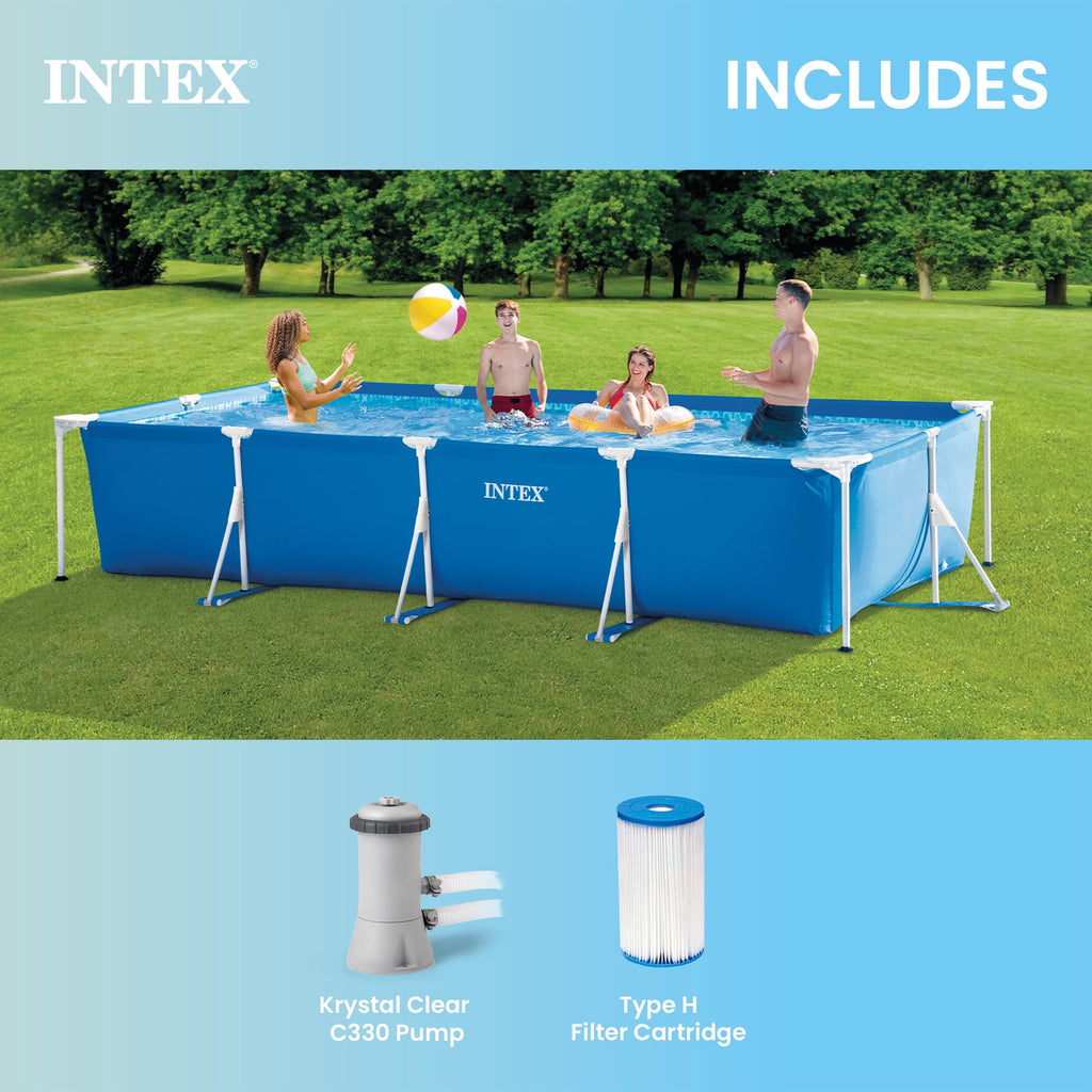 INTEX Rectangular Frame 14ft x 33in Above Ground Swimming Pool w/ Pump
