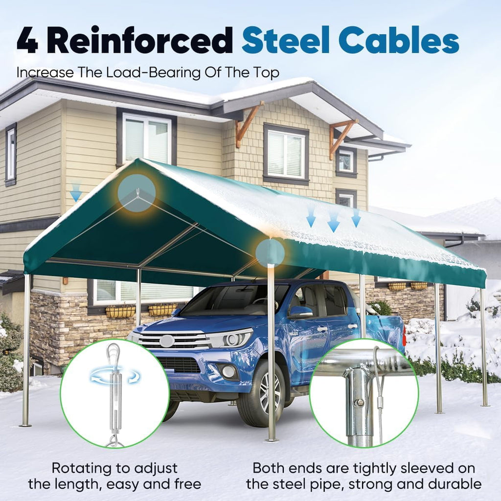 Quictent 10x20 ft Heavy Duty Carport Canopy Galvanized Car Tent Outdoor Garage Boat Shelter with Reinforced Structure, No Sidewall - White