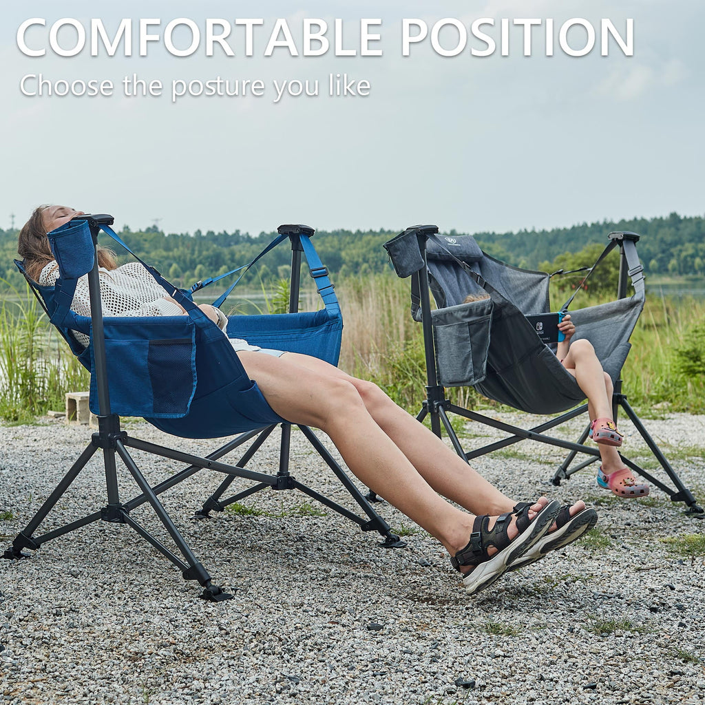 Hammock Camping Folding Chair for Outdoor with Adjustable Back and Padded Seat, Grey