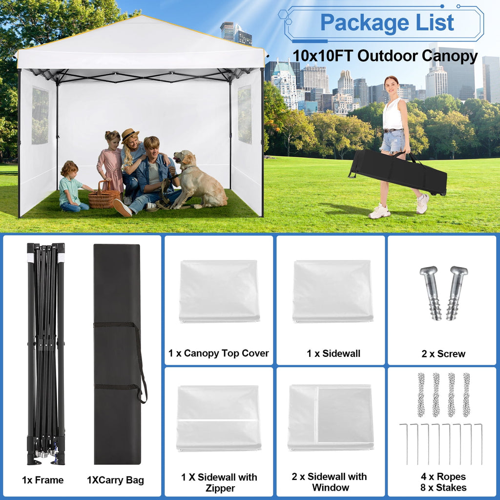 HOTEEL Pop up Canopy Tent 10x10 Commercial Instant Canopy with 4 Sidewalls & Carry Bag,Portable Tent for Parties Beach Camping Party Event Shelter Sun Shade,Dark Blue