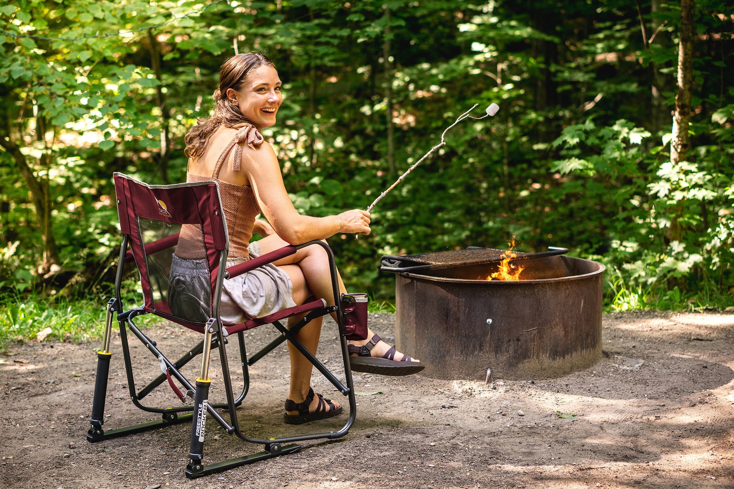 GCI Outdoor Freestyle Rocker Foldable Rocking Camping Chair, Black