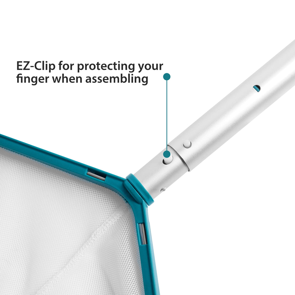 Bluescape Teal & Gray Pool Leaf Rake with Aluminum Frame and Tab Easy to Empty Debris