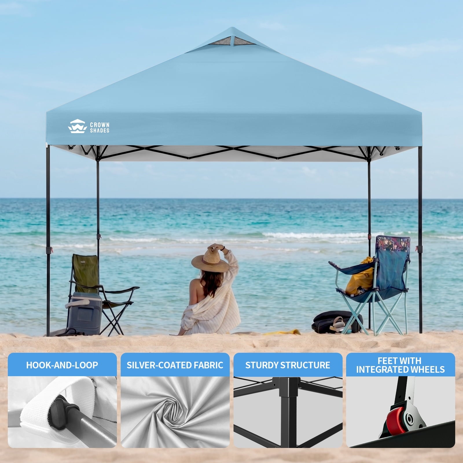 CROWN SHADES 10x10 Pop Up Canopy Patented Center Lock One Push Instant Outdoor Canopy Tent Grey