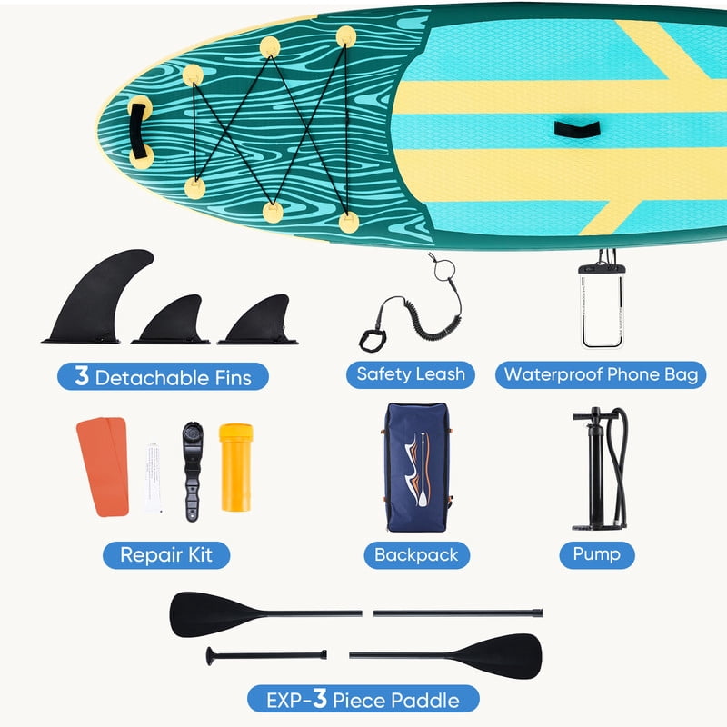 TINKLE WELL Inflatable Stand Up Paddle Board (SUP) Kit, Ultra-Stable Wide Design w/Non-Slip Deck & 2-in-1 Adjustable Paddle, Complete Set for Beginners/Experts, Youth & Adults, Organe