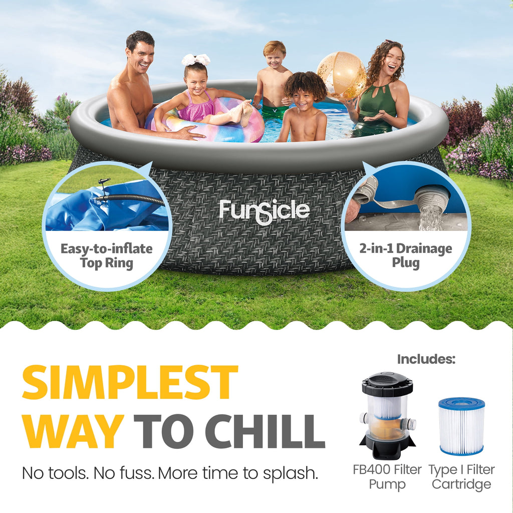 Funsicle Quickset 14’ x 36” Round Inflatable Top Ring Above Ground Swimming Pool Set
