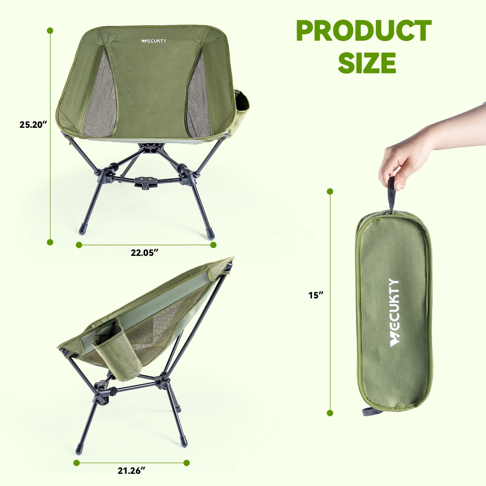 VECUKTY Portable Camping Chair with Carry Bag, Lightweight Folding Outdoor Chair with Side Pocket for Camping, Hiking, Fishing, Black