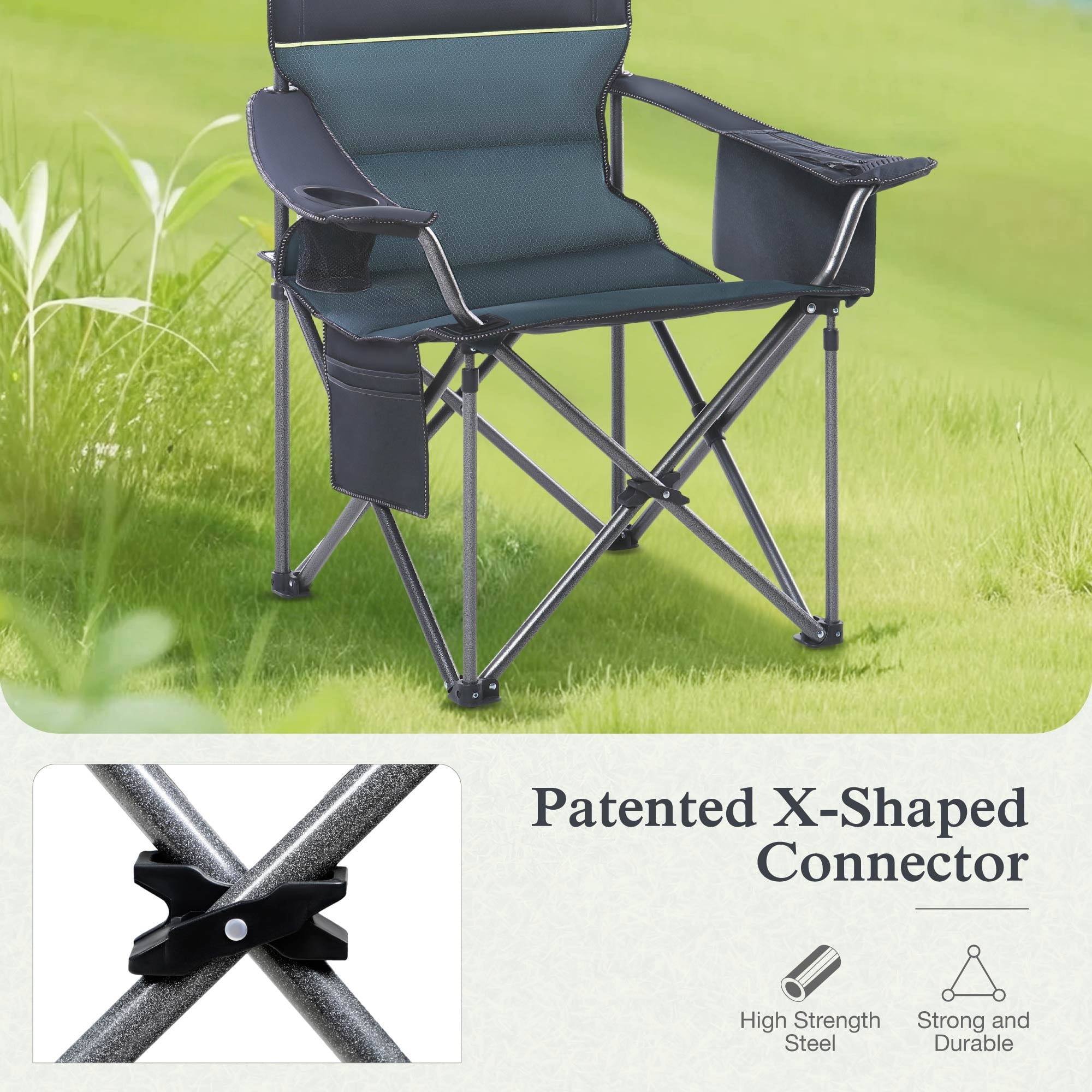 Sophia & William 2 Pack Oversized Camping Chair Heavy-Duty Steel Frame Supports 450Lbs, Foldable Outdoor Lawn Chair with Cup Holder for Backyard & Camping, Black