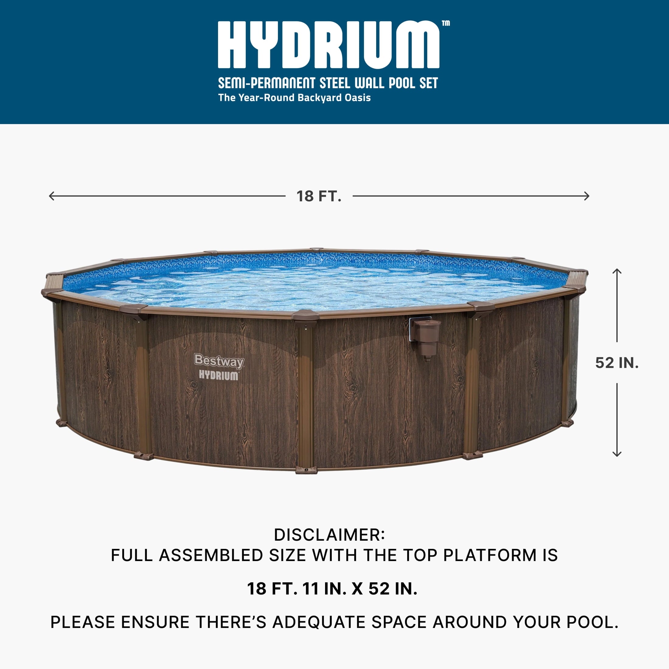 Bestway Hydrium 15' x 48 Steel Side Wall Above Ground Pool w/ Sand Pump & Accessories