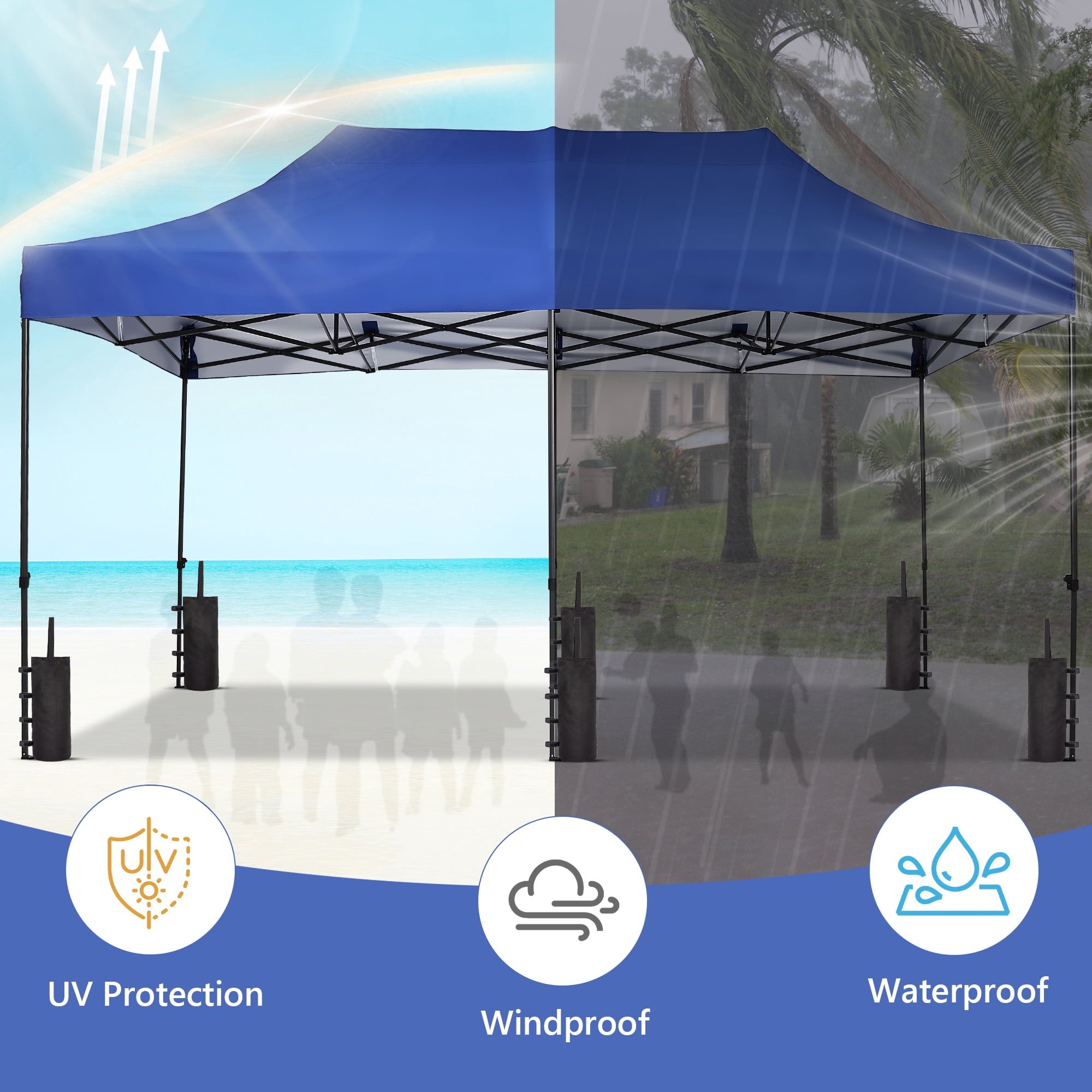 Ainfox 5-Piece Sidewalls for 10x20 Pop Up Canopy Tent, 420D Oxford PVC Waterproof Sun Shade Privacy Walls with Windows & Zippers, White