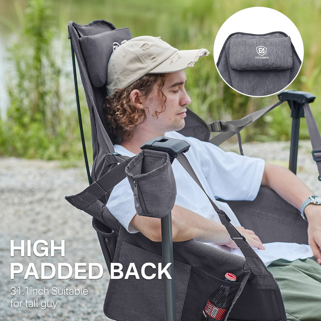 Hammock Camping Folding Chair for Outdoor with Adjustable Back and Padded Seat, Grey