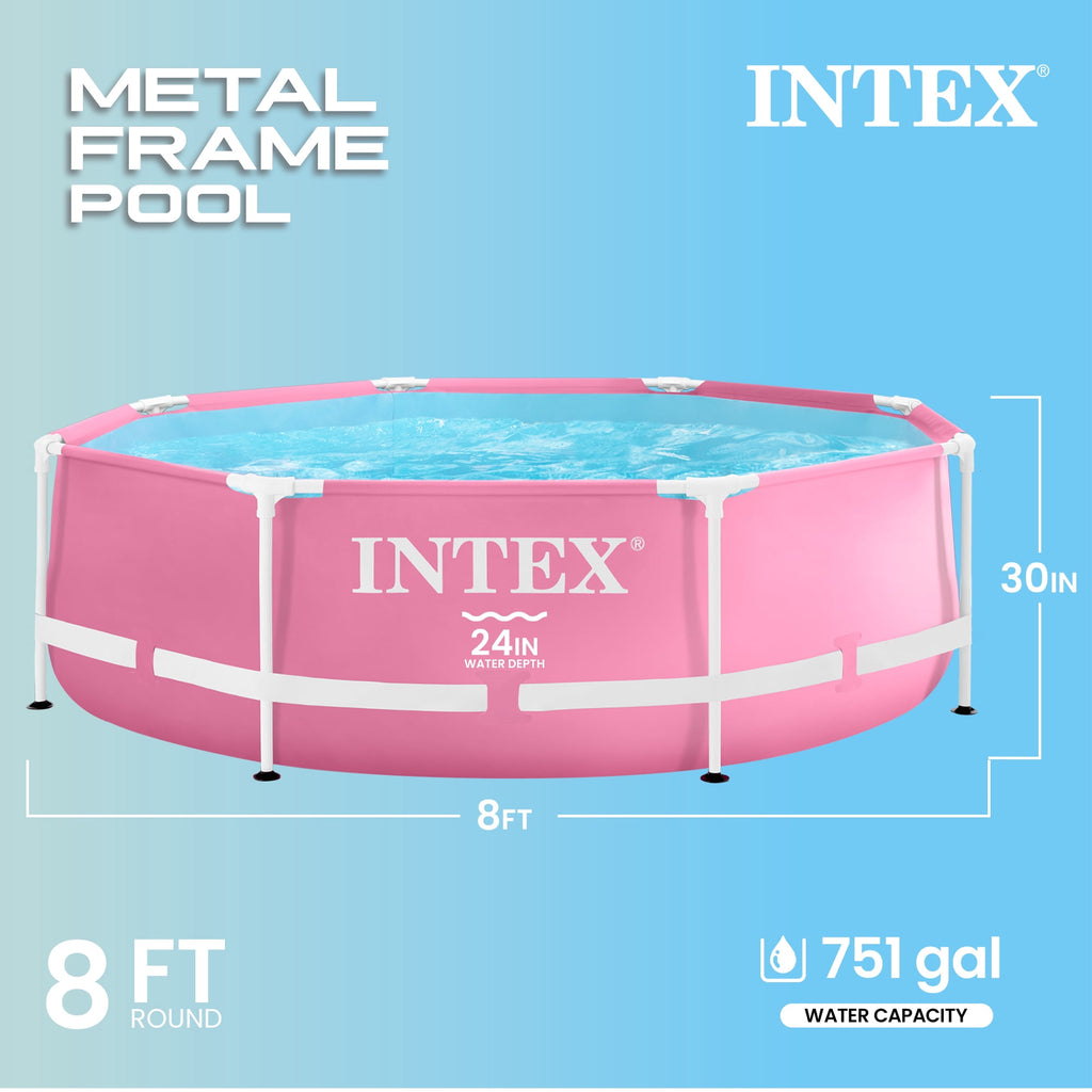 INTEX Round Metal Frame 8ft x 30in Above Ground Swimming Pool, Pink