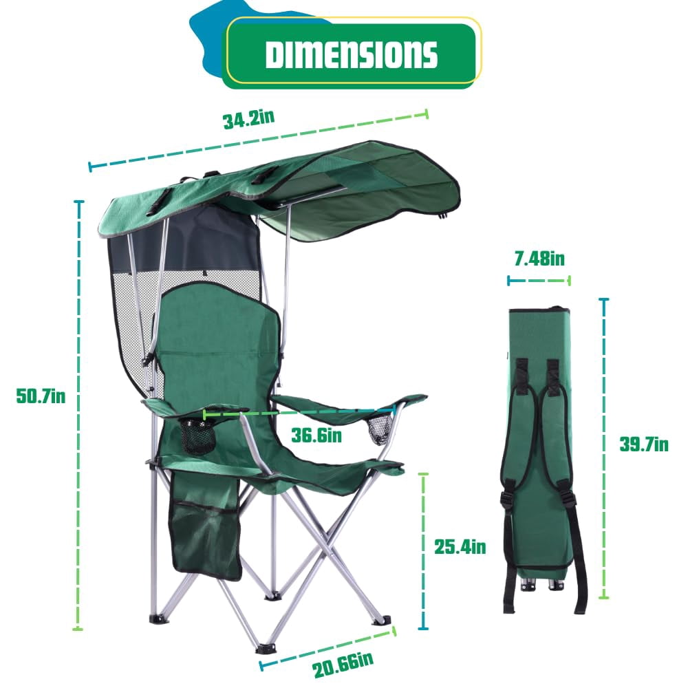VTOY Camping Chair with Canopy Portable Canopy Camping Chairs with Shade for Outside Folding Beach Chairs with Shade for Adults(Olive Green)