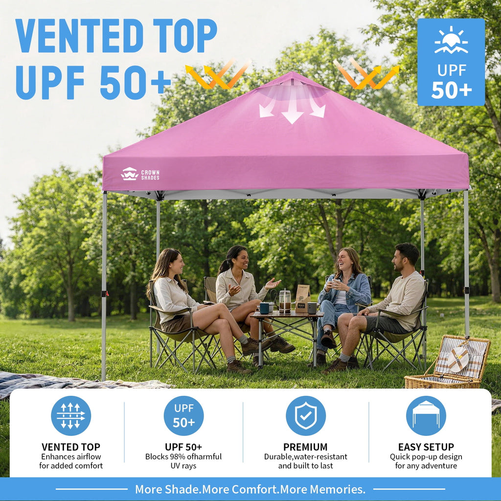 CROWN SHADES 10'x10' Instant Canopy Tent with 1 Sidewall with One Push Setup Sun Shelter for Events Parties Sky Blue