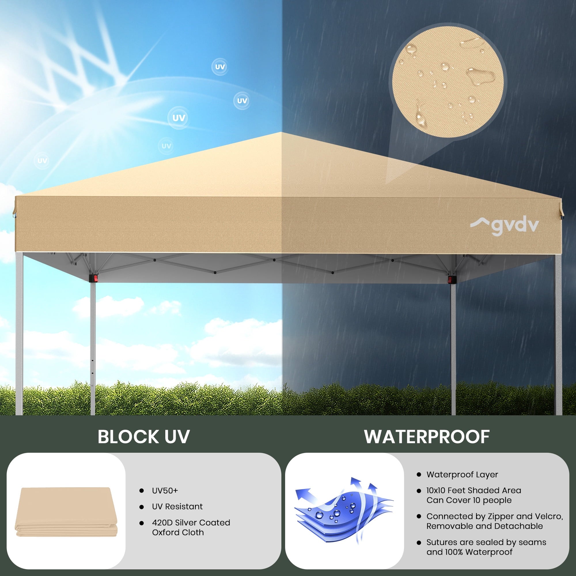 GVDV Canopy Tent, 10x10 ft Easy Pop up Outdoor Canopy Tent, Portable Straight Leg Gazebo Instant Canopy, Blue