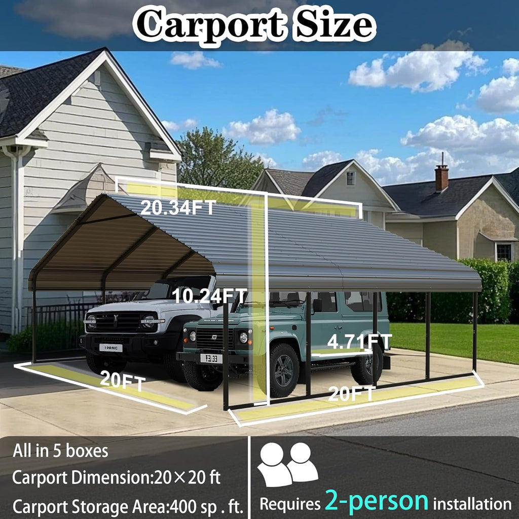 Heavy-Duty 10x20 ft Carport Garage, All-Weather Protection for RV, Boat, Car & Truck, Portable Shelter with Wind & Rust Resistance