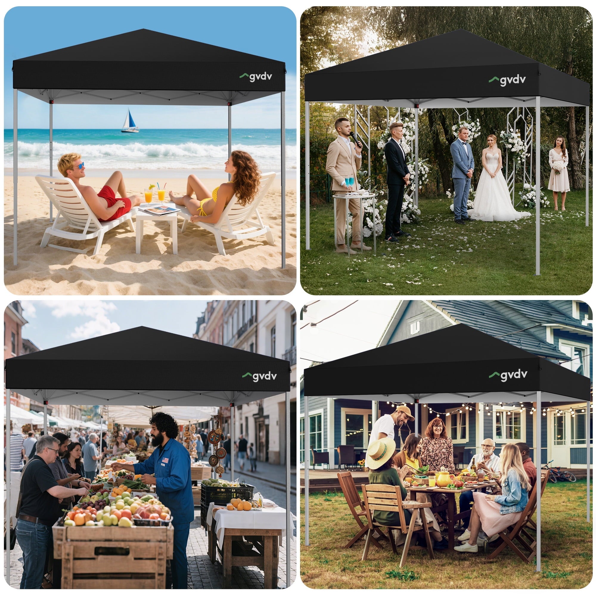 GVDV Canopy Tent, 10x10 ft Easy Pop up Outdoor Canopy Tent, Portable Straight Leg Gazebo Instant Canopy, Blue