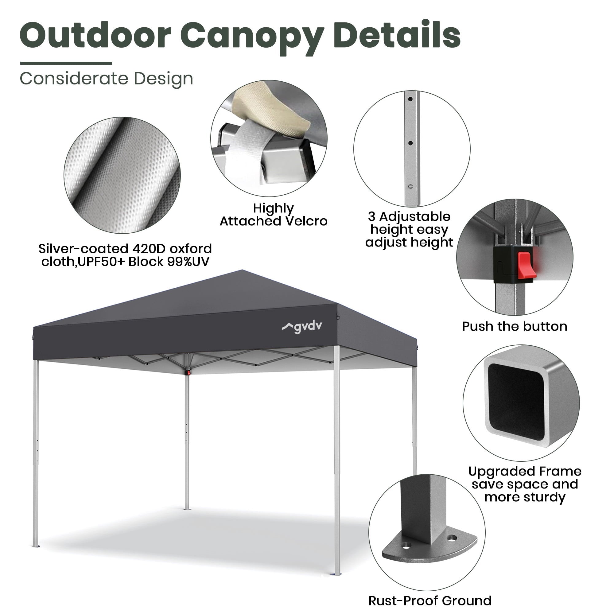 GVDV Canopy Tent, 10x10 ft Easy Pop up Outdoor Canopy Tent, Portable Straight Leg Gazebo Instant Canopy, Blue