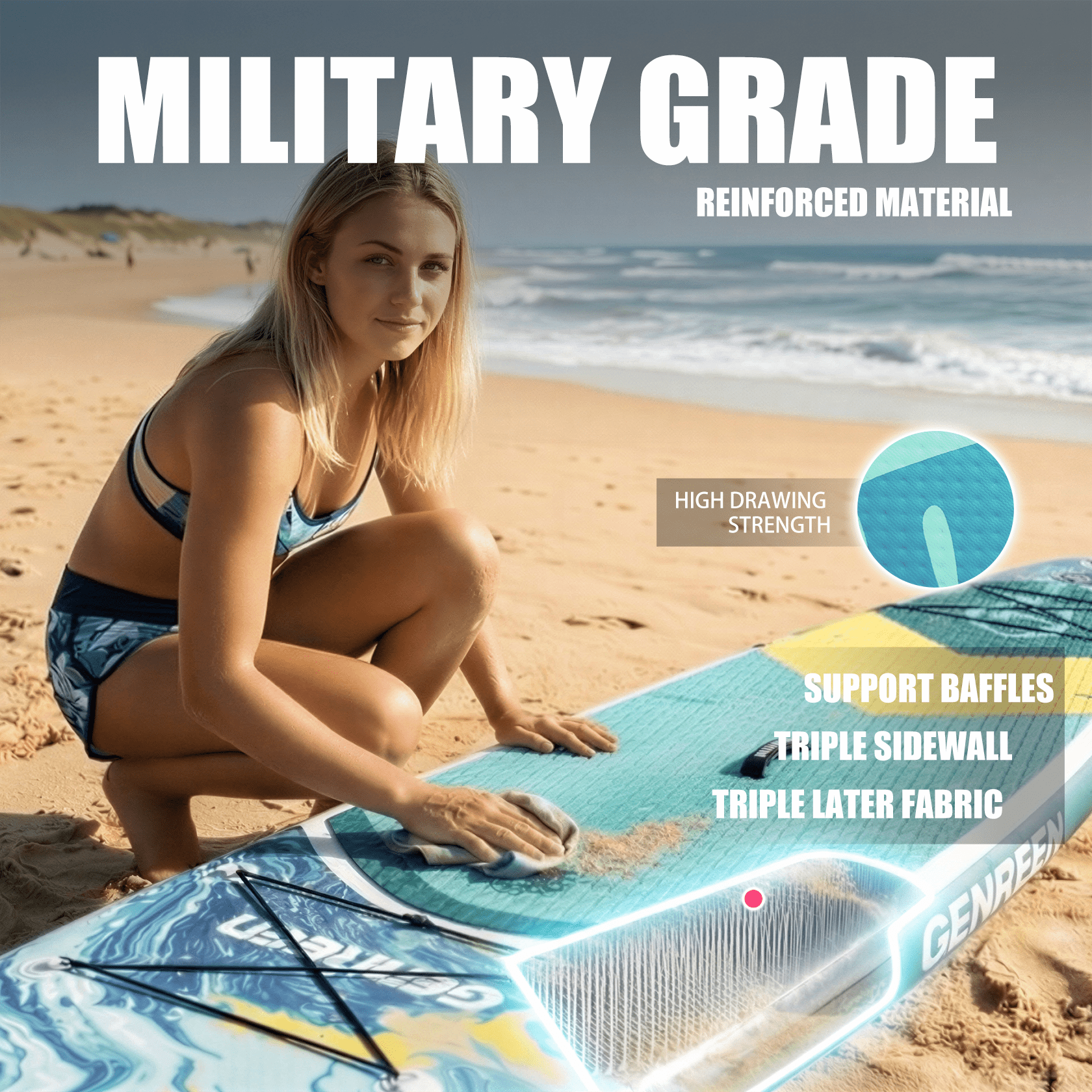 Genreen 11’ Inflatable Stand Up Paddle Board with SUP Accessories, Fishing Paddle Board for Youth & Adults of All Skill Levels