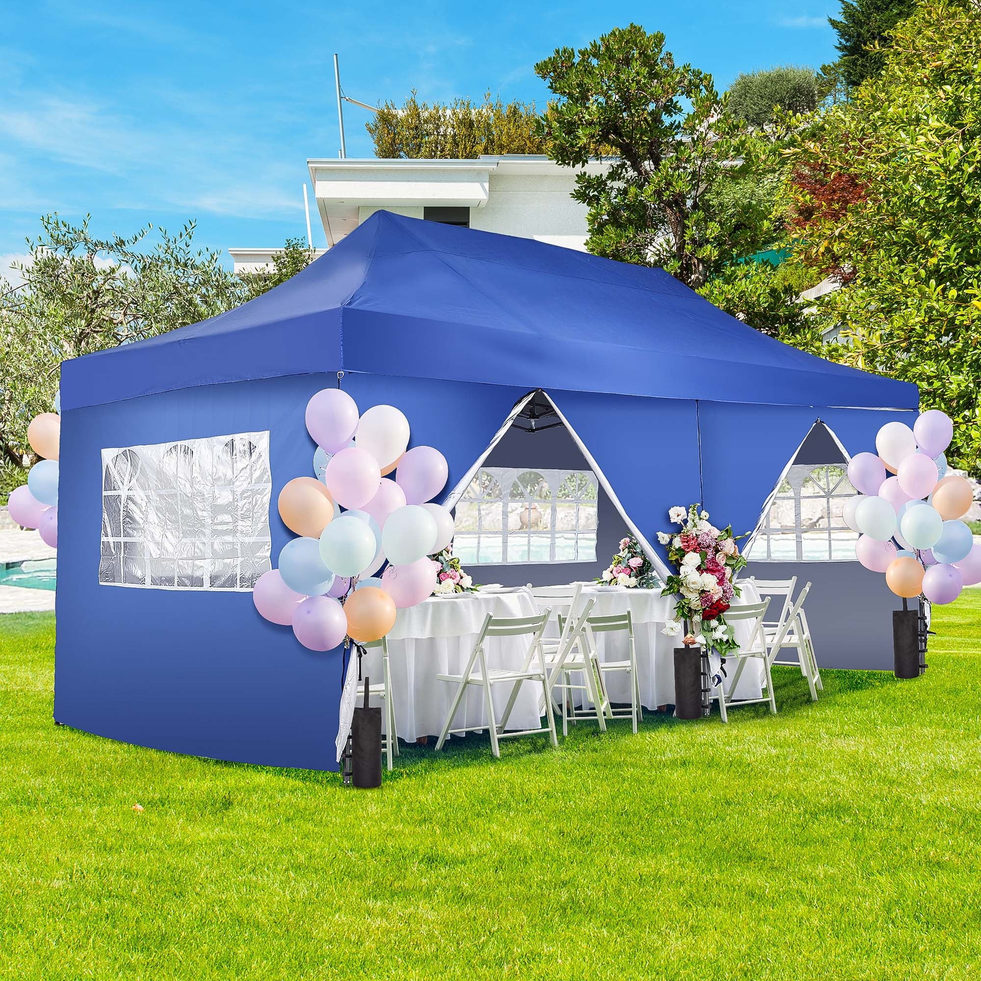 Ainfox 5-Piece Sidewalls for 10x20 Pop Up Canopy Tent, 420D Oxford PVC Waterproof Sun Shade Privacy Walls with Windows & Zippers, White