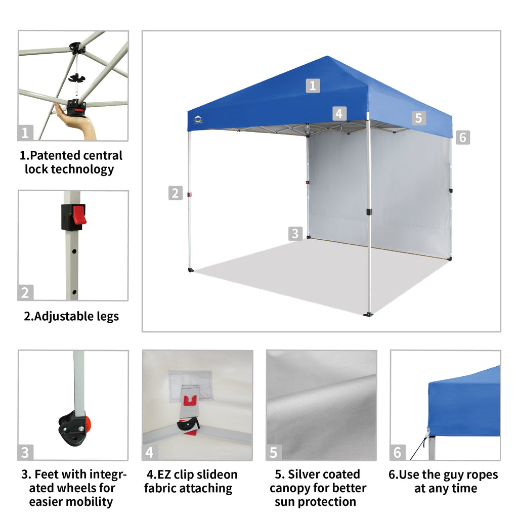 CROWN SHADES 10'x10' Instant Canopy Tent with 1 Sidewall with One Push Setup Sun Shelter for Events Parties Sky Blue