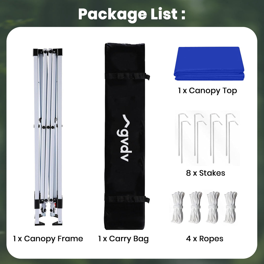 GVDV Canopy Tent, 10x10 ft Easy Pop up Outdoor Canopy Tent, Portable Straight Leg Gazebo Instant Canopy, Blue