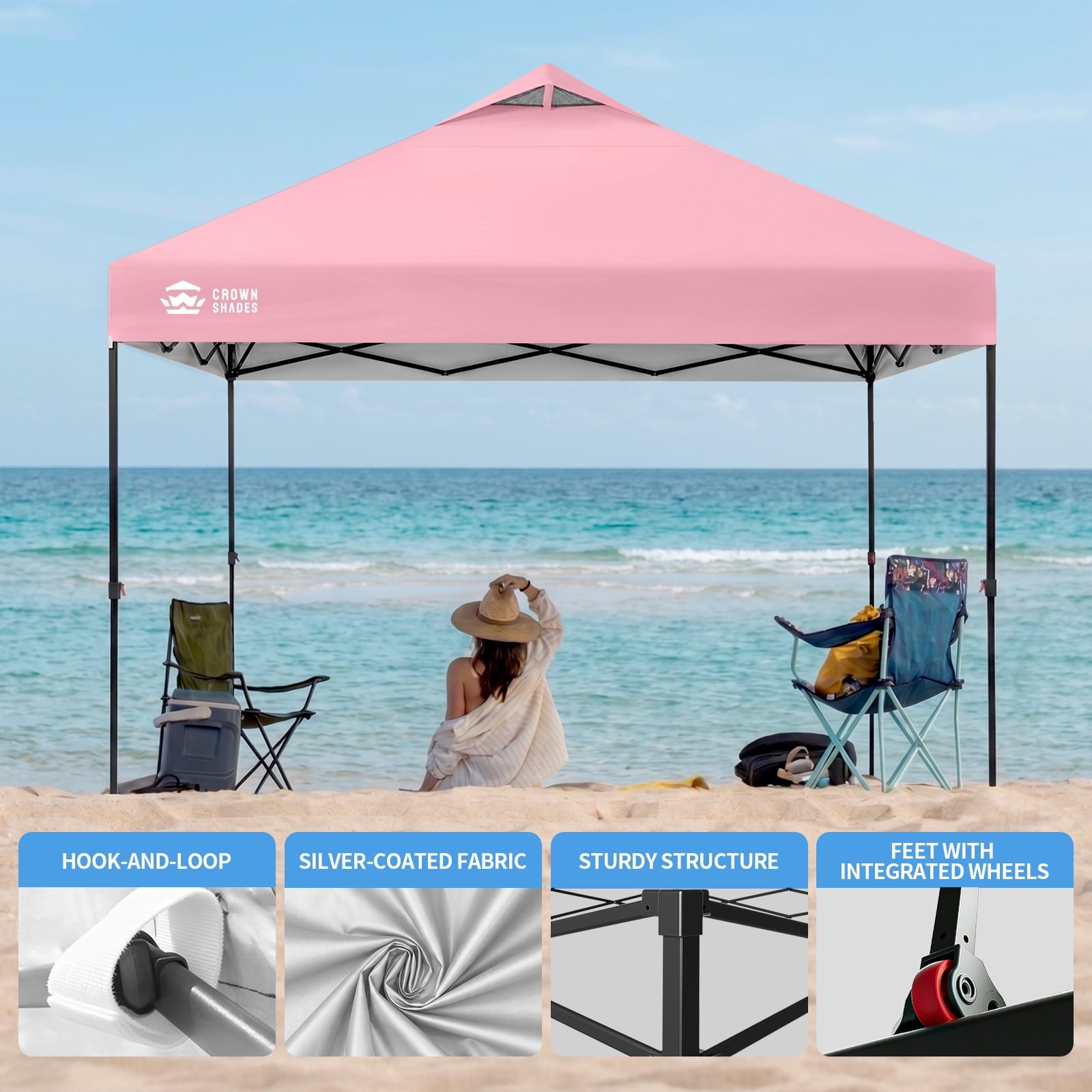CROWN SHADES 10x10 Pop Up Canopy Patented Center Lock One Push Instant Outdoor Canopy Tent Grey