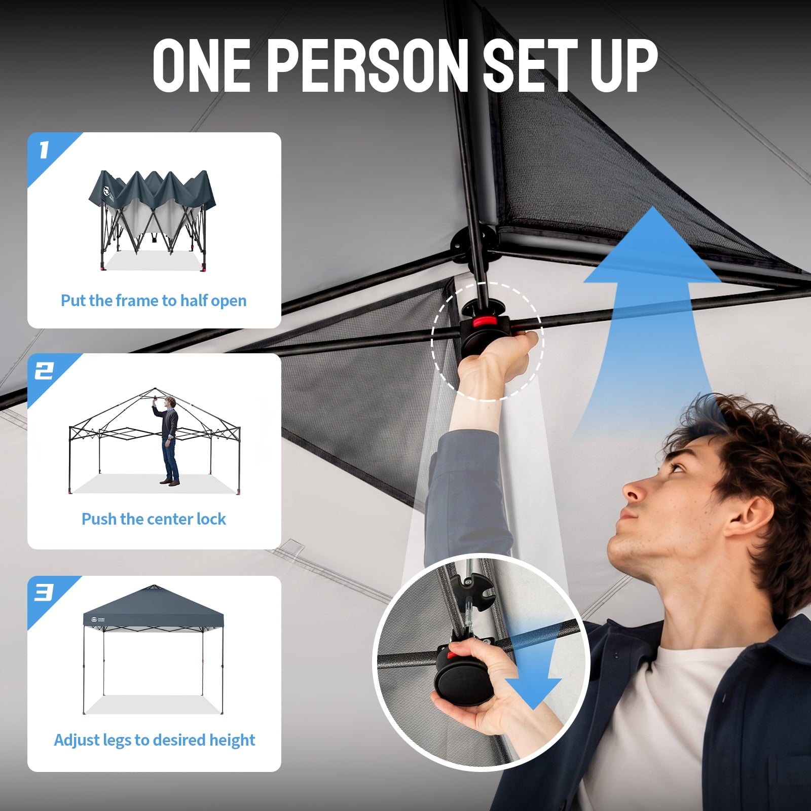 CROWN SHADES 10x10 Pop Up Canopy Patented Center Lock One Push Instant Outdoor Canopy Tent Grey