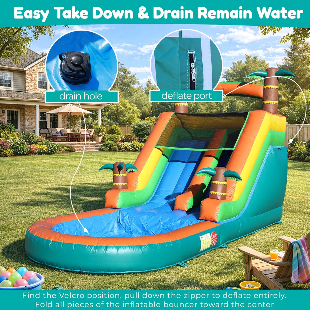 OFFMUST 21FT(L) Commercial Water Slide for Adults Kids, 100% PVC Tropical Inflatable Water Park with Blower for Backyard Outdoor, 21x9x12ft