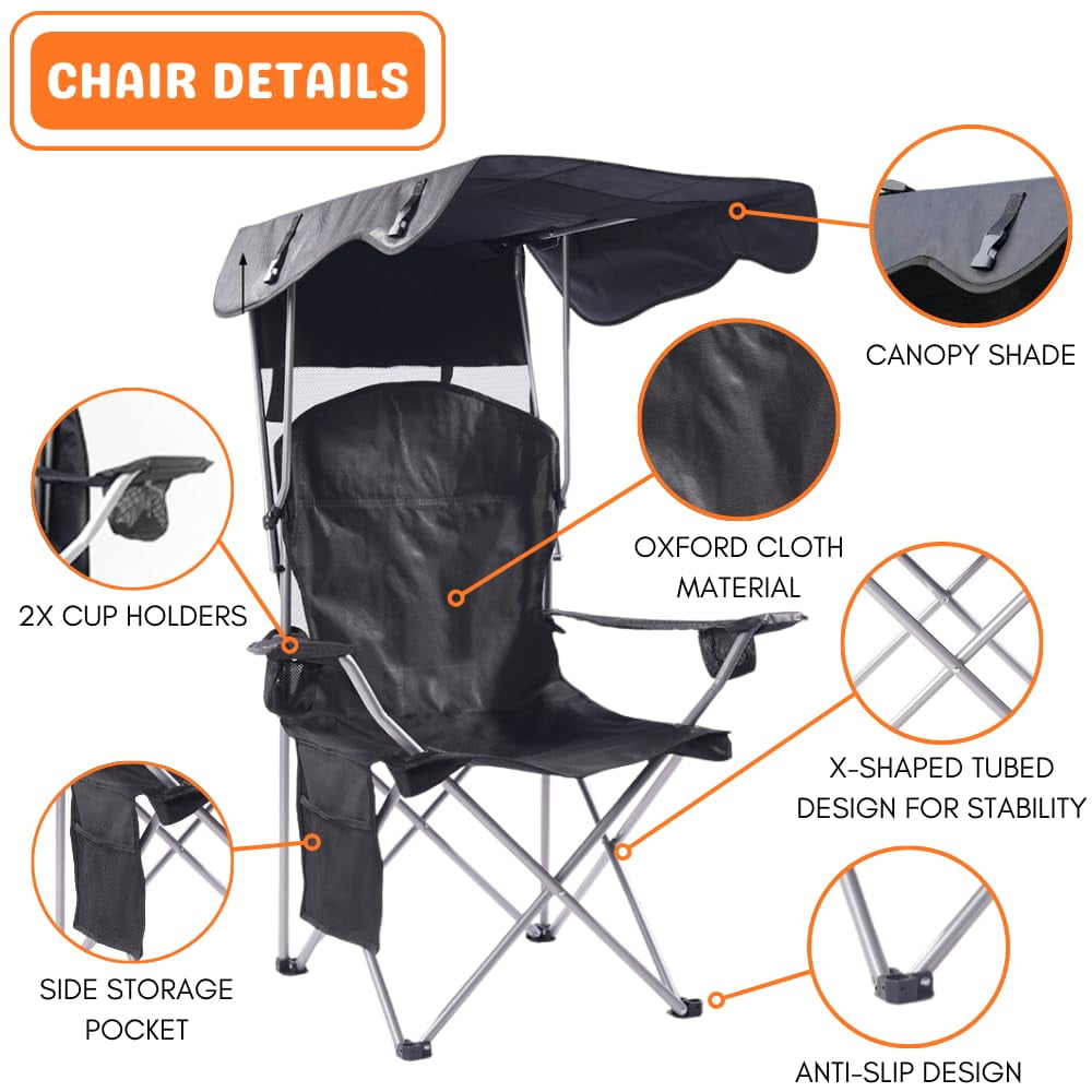 VTOY Camping Chair with Canopy Portable Canopy Camping Chairs with Shade for Outside Folding Beach Chairs with Shade for Adults(Olive Green)