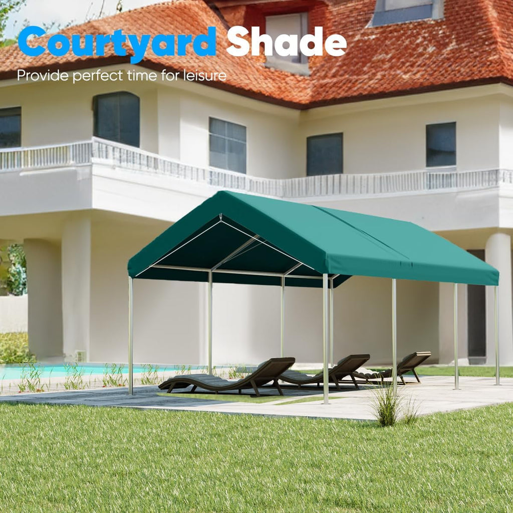 Quictent 10x20 ft Heavy Duty Carport Canopy Galvanized Car Tent Outdoor Garage Boat Shelter with Reinforced Structure, No Sidewall - White
