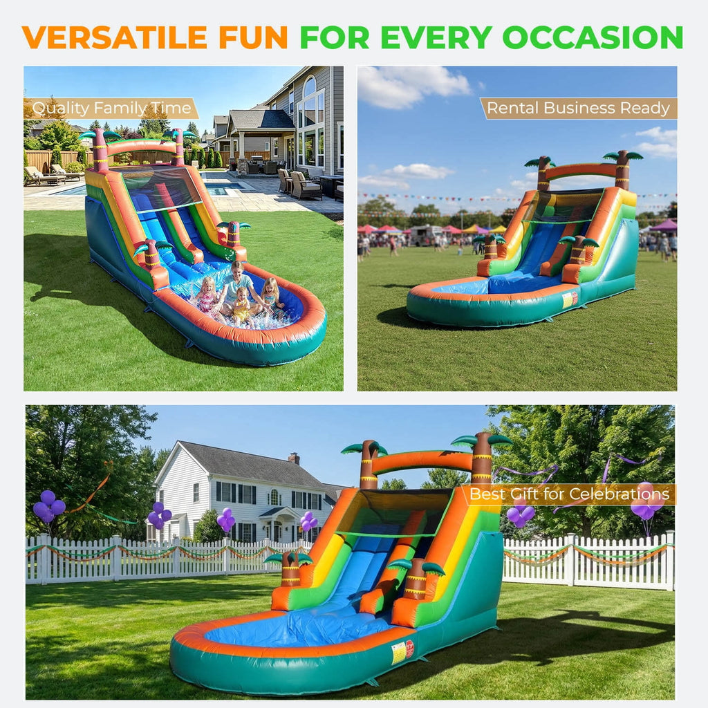 OFFMUST 21FT(L) Commercial Water Slide for Adults Kids, 100% PVC Tropical Inflatable Water Park with Blower for Backyard Outdoor, 21x9x12ft